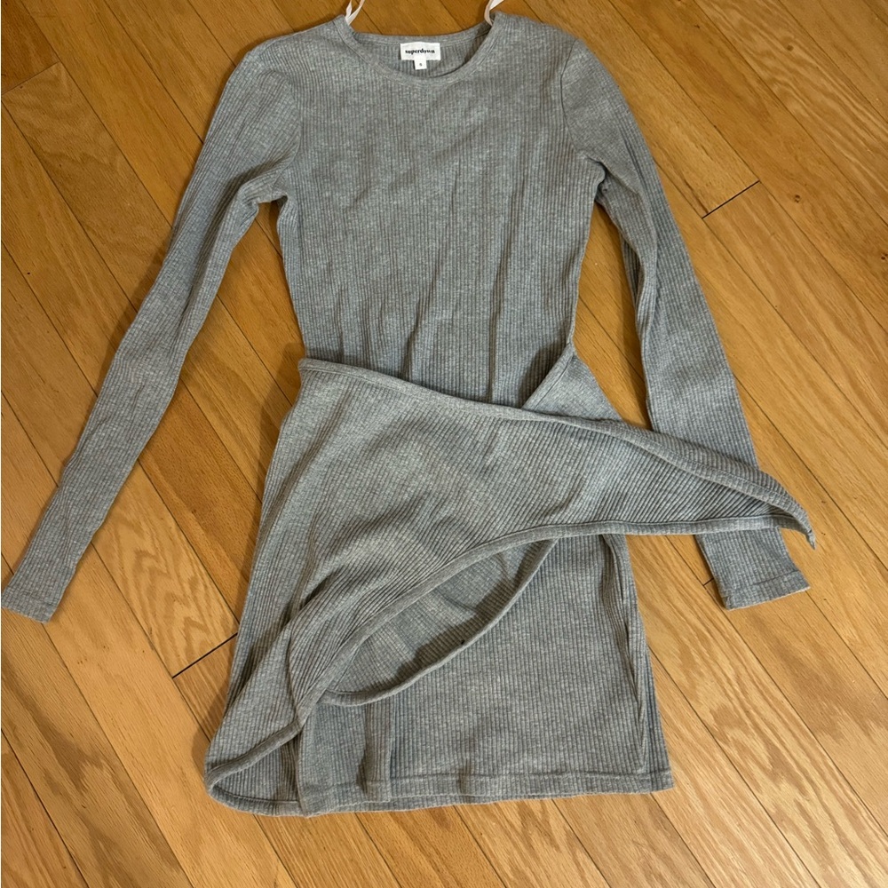 Superdown Gray Ribbed Knit Dress